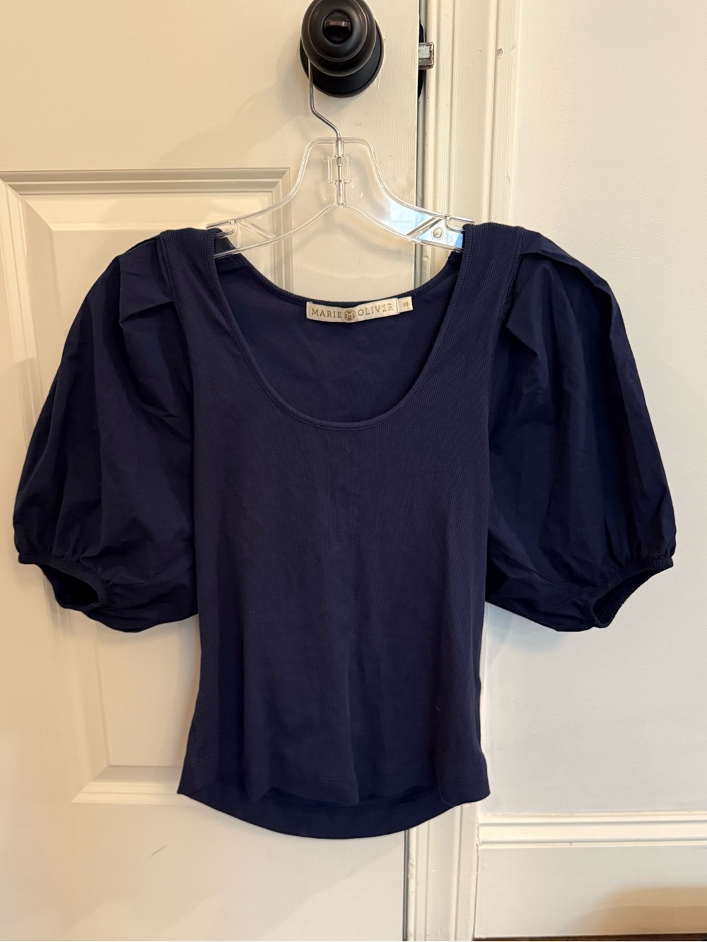 Marie Oliver Navy Puff-Sleeve Scoop Top